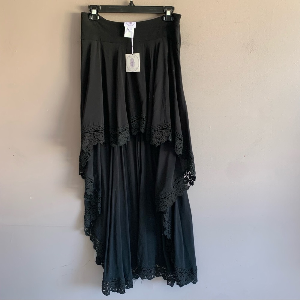 Muche Et Muchette Black Hi Low Ruffled Maxi Skirt, size Small